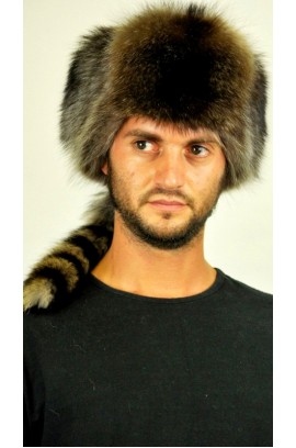 Raccoon fur hat - Russian style with tail
